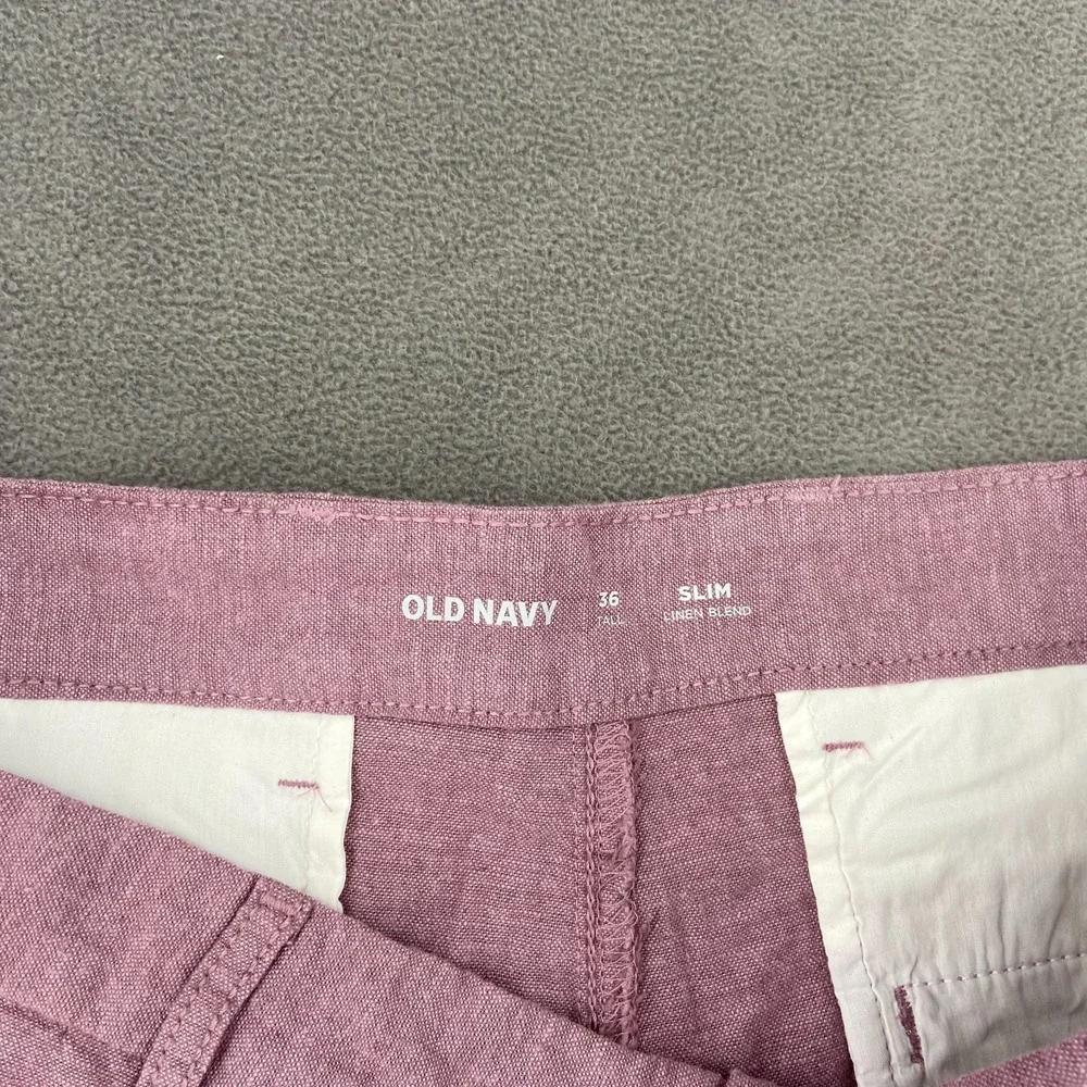 Old Navy Slim Linen Blend Chino Shorts Mens 36‎ Tall Pink Mid Rise Performance